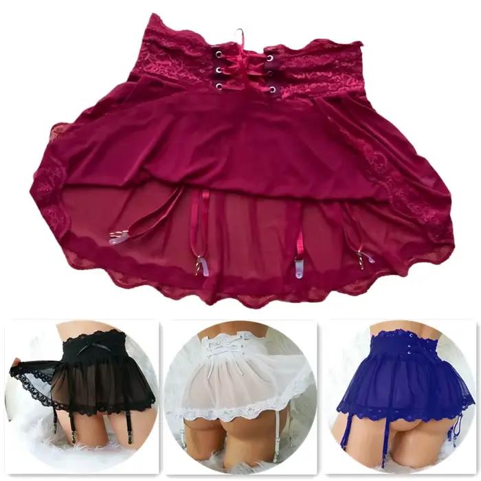 Jupe transparente en maille noire et blanche avec porte-jarretelles pour femmes, Lingerie Sexy, sangle à bandes réglable, ceinture à bretelles pour bas