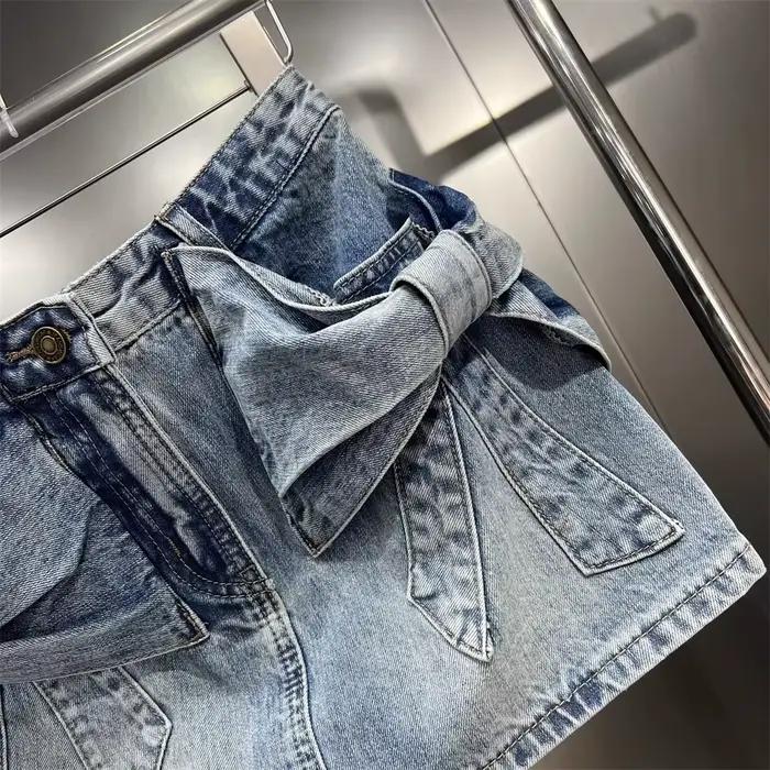 Jupe courte en jean 3D à nœud pour femme