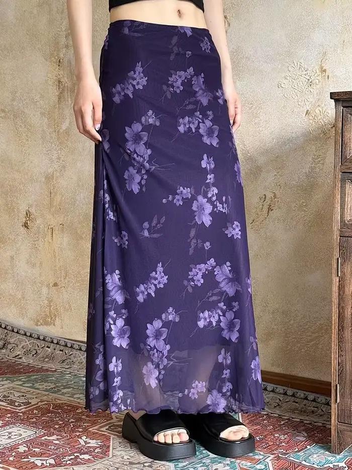 Jupe longue en maille florale pour femme
