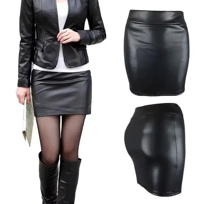 Jupe moulante taille haute, jupe sexy en simili cuir