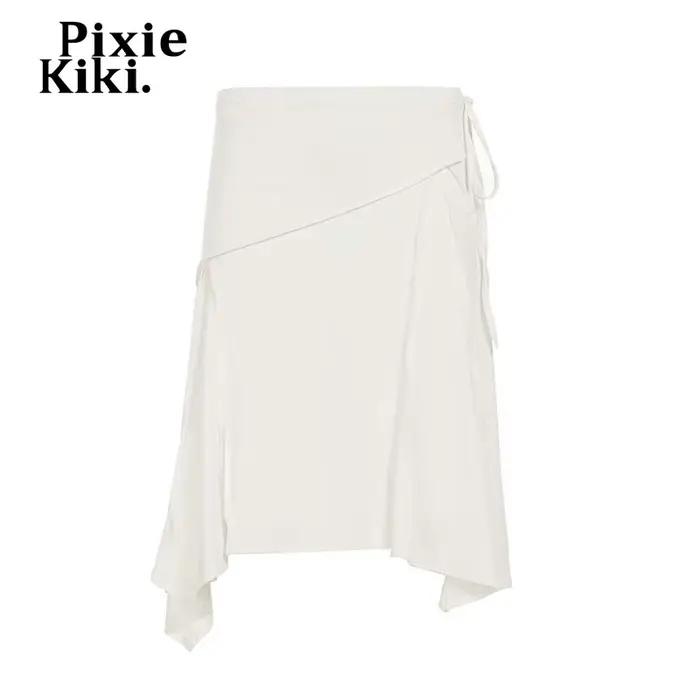 PixieKiki – jupes mi-longues élégantes et irrégulières pour femmes, jupe blanche fluide à taille basse, P77-CG28