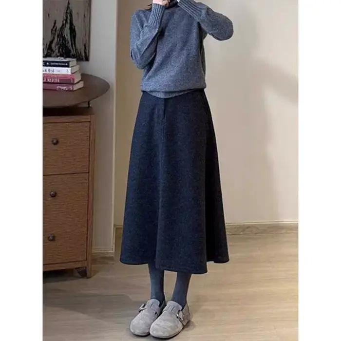 Jupe midi trapèze en laine pour femme
