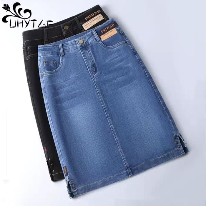 Jupe en jean taille haute fendue pour femme