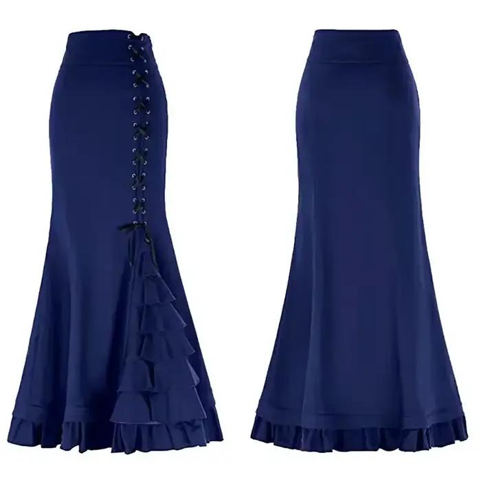 Vintage femmes trompette sirène jupes gothique longue Steampunk jupe Maxi queue de poisson victorienne dames rétro