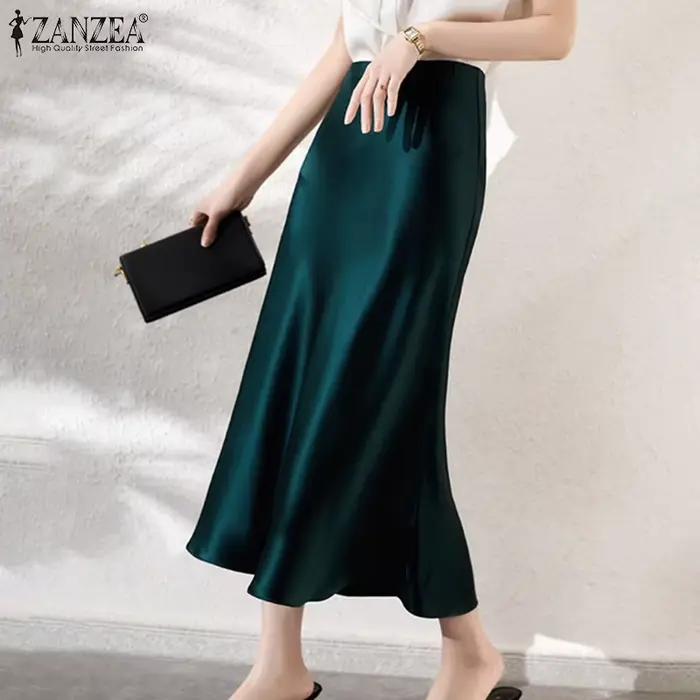 ZANZEA Jupes mi-longues élégantes en satin pour femmes