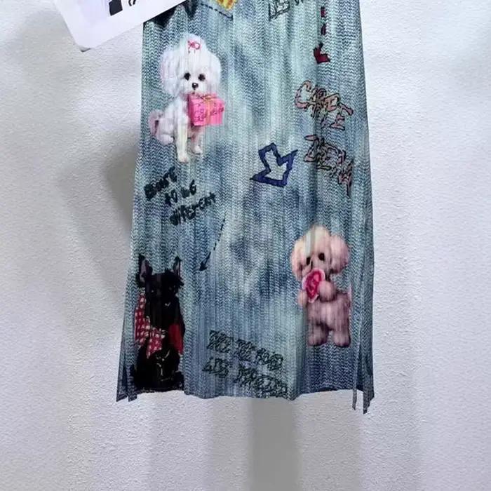 Nouvelle jupe plissée Miyake polyester imprimé dessin animé pour femmes, silhouette élégante et style décontracté pour sorties estivales et vacances
