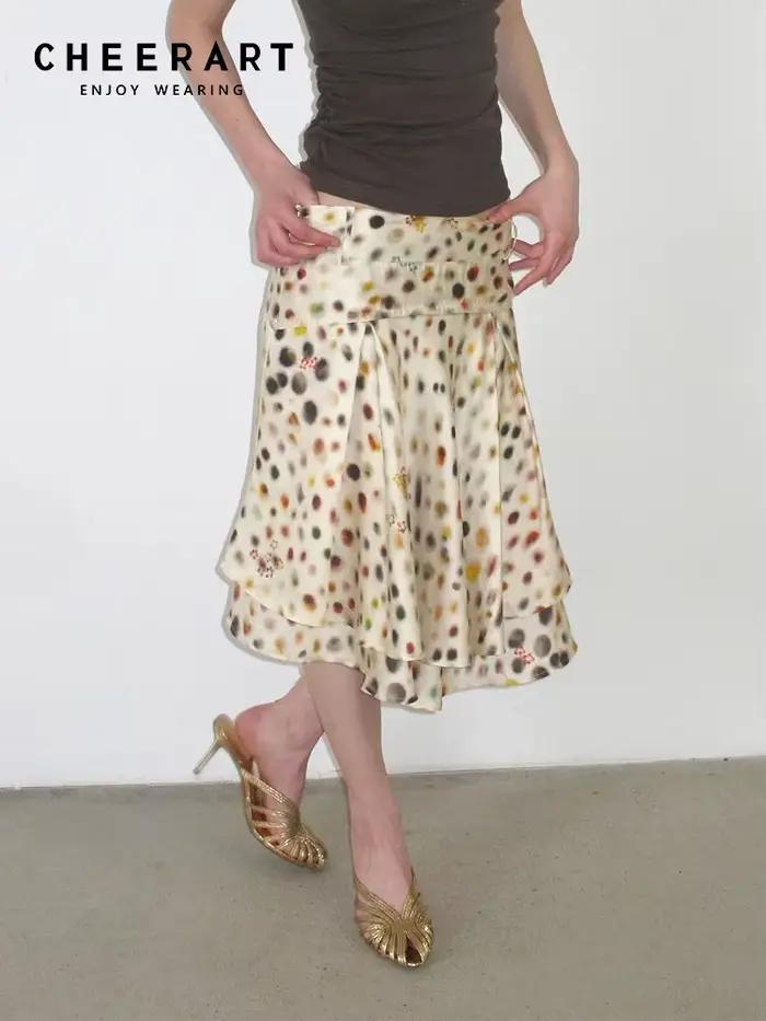 CHEERART Jupe d'été à pois psychédéliques pour femme, jupe trapèze superposée longueur genou, tendances mode 2026