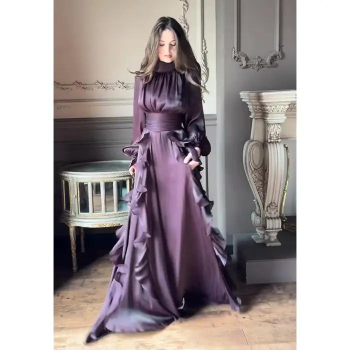 Robe de soirée musulmane Eid femmes Abaya à volants Jalabiya Ramadan robes longues automne robes Largos arabe longue Robe maroc caftan