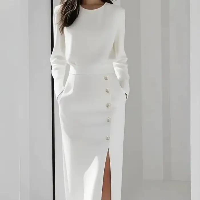 Robe midi élégante pour femme à manches longues