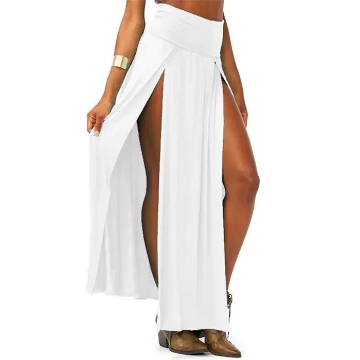 Nouveauté taille haute Sexy femmes Double fentes été solide longue Maxi jupe en gros 51 cadeaux de saint valentin