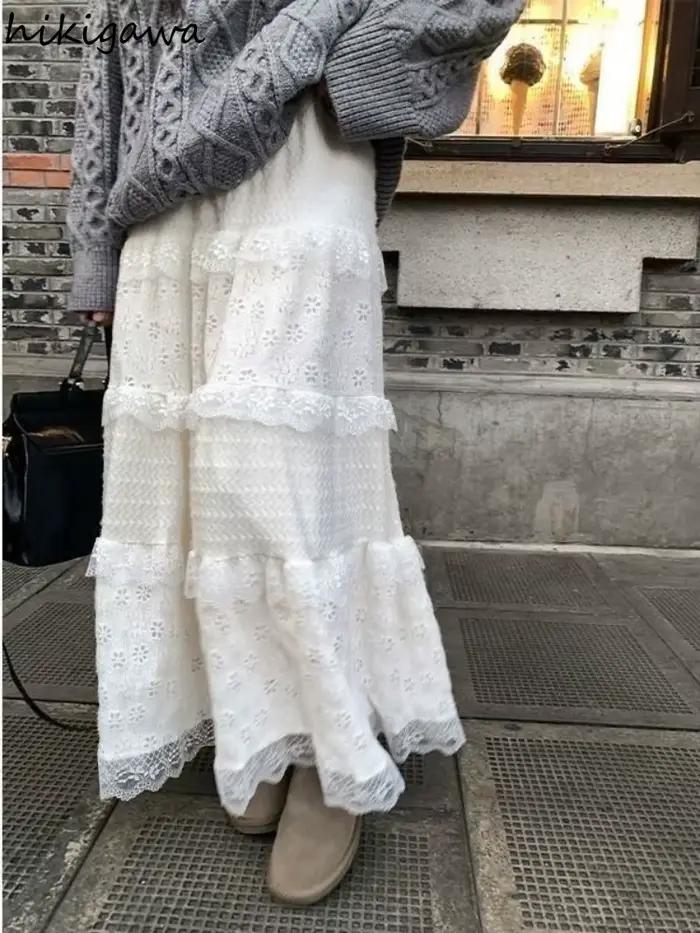 Femmes vêtements doux Jupe longue Patchwork dentelle