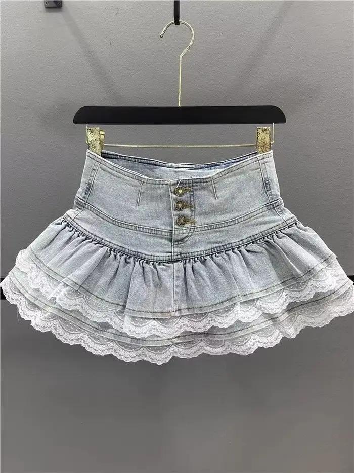 Jupe Plissée Mini Vintage Denim Femme Style Y2K Occasions Spéciales Polyester Couleur Abricot Blanc Beige Cyan Gris Orange Rouge Turquoise Noir