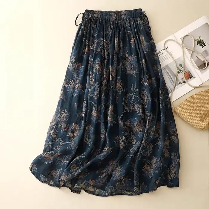 Jupes vintage en coton et lin pour femmes