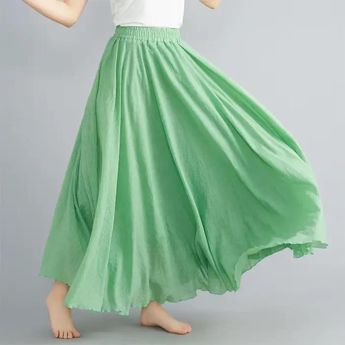 Nouveau 2020 femmes lin coton jupes longues taille élastique plissée Maxi jupes plage Boho Vintage jupes d'été Faldas Saia