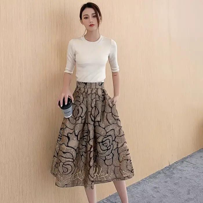 Jupe femme Midi jupes féminines mignonnes Jacquard Kawaii vêtements esthétiques tendance 2025 ventes élégantes Vintage Streetwear nouveau en V