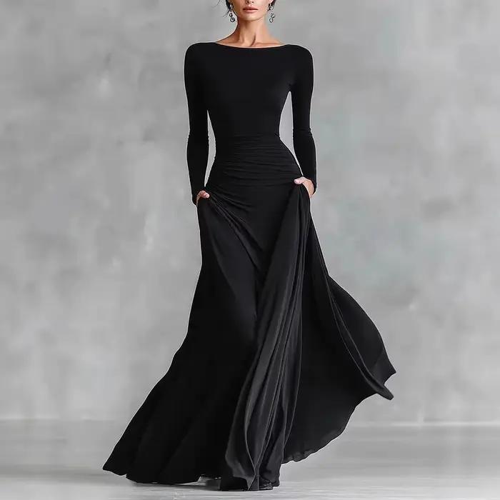 Robe longue noire Simple et élégante pour femmes