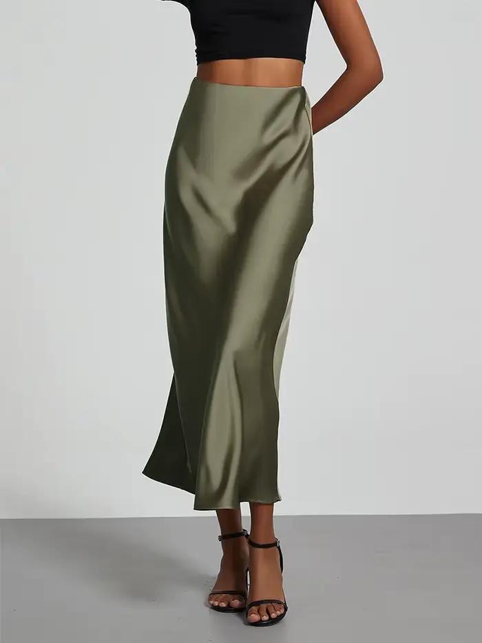 Jupe longue taille haute en satin pour femmes