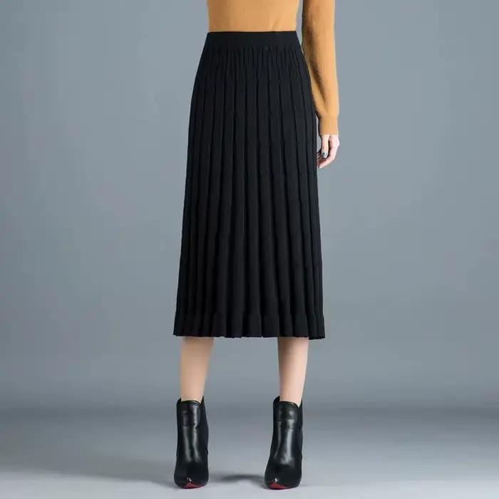 Jupe plissée tricotée mi-longue pour femme