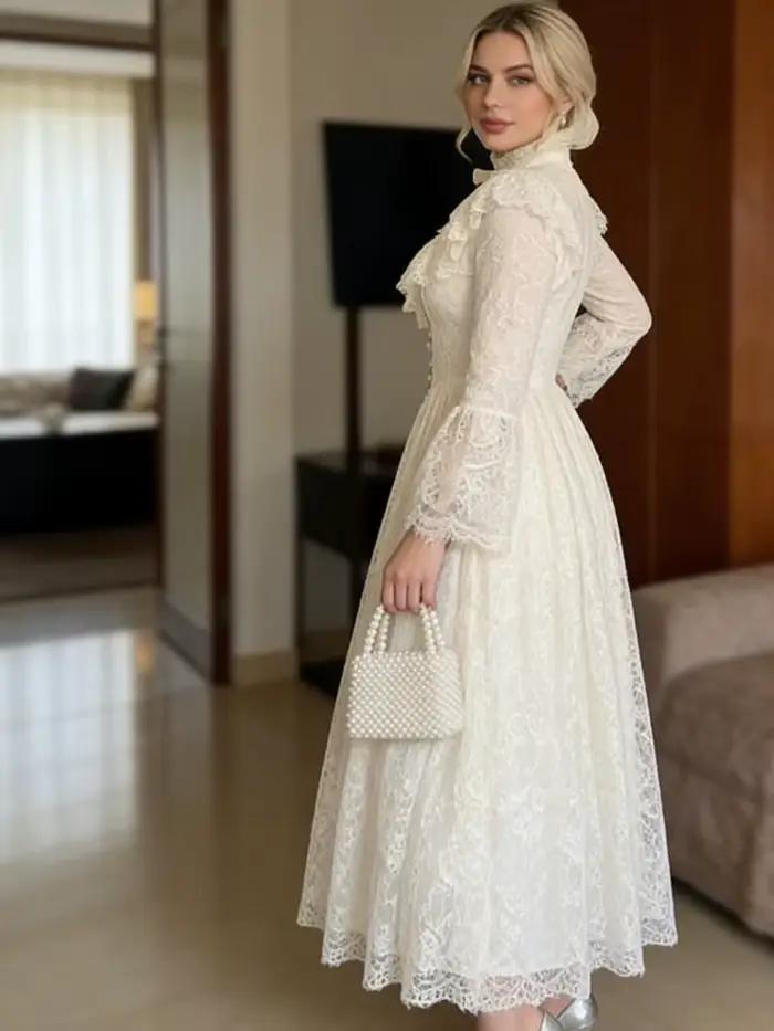 Robe longue en dentelle DEAT pour femme 2026