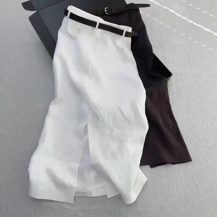 Jupe Midi Trapèze Élégante en Lin Pour L'Été Design Unique et Tendance Pour Femme Occasions Spéciales Polyvalente Douce et Respirante