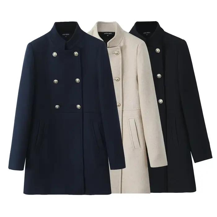 Manteau en laine automne mode noir manteau Long élégant et joli manteaux pour femmes américain rétro vêtements d'extérieur d'automne manteaux urbains