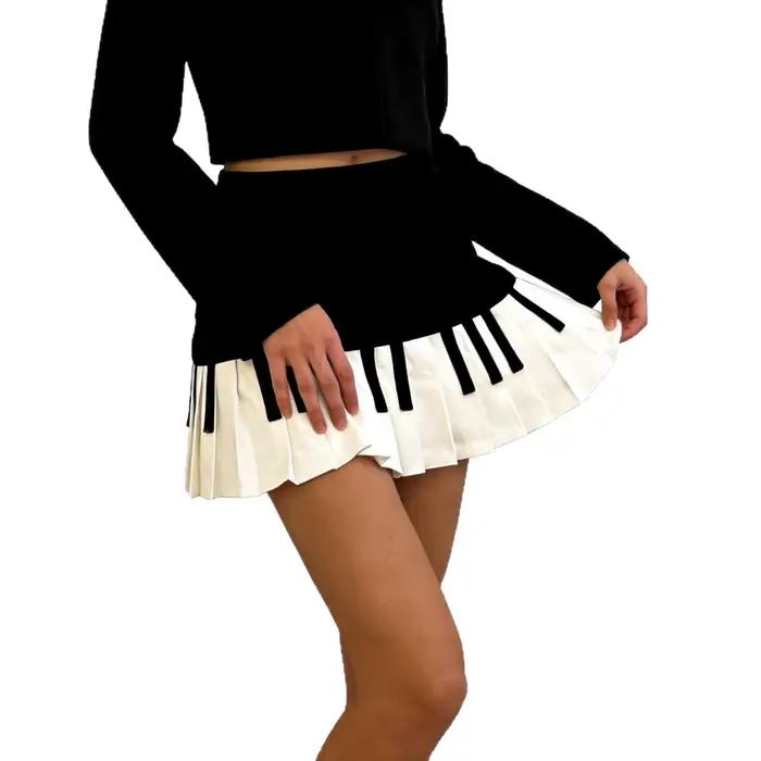 Jupe américaine rétro style vintage motif piano polyester mince taille haute pour femmes été ocassions spéciales