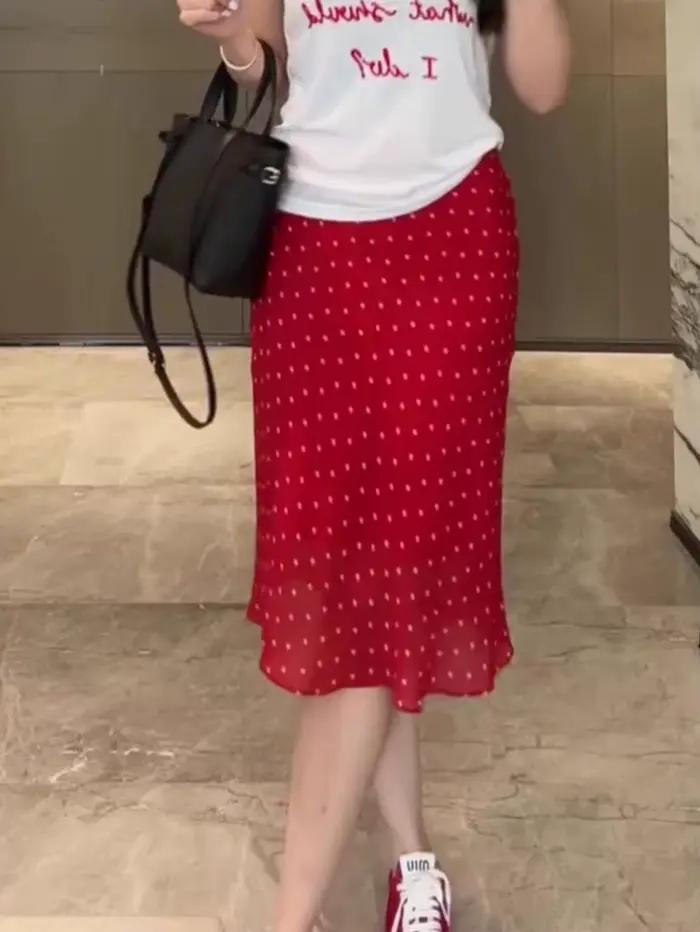 Jupe drapée rouge à taille élastique pour femme