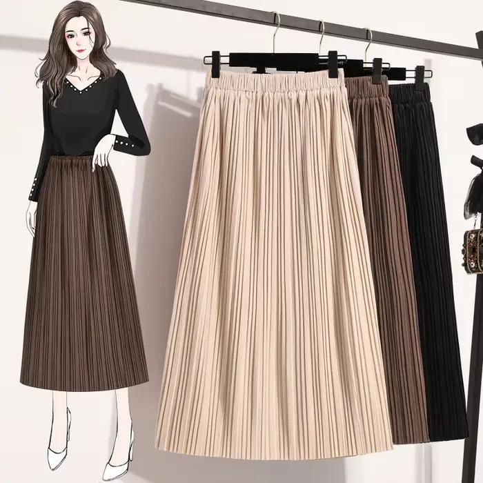 Jupe plissée midi grande taille pour femme