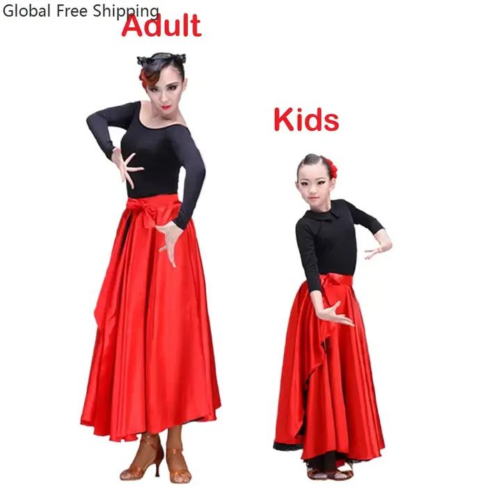 Flamenco espagnol châle jupe femmes adulte sevillana Performance danse noir grande taille femme filles Satin carnaval ballerine robe