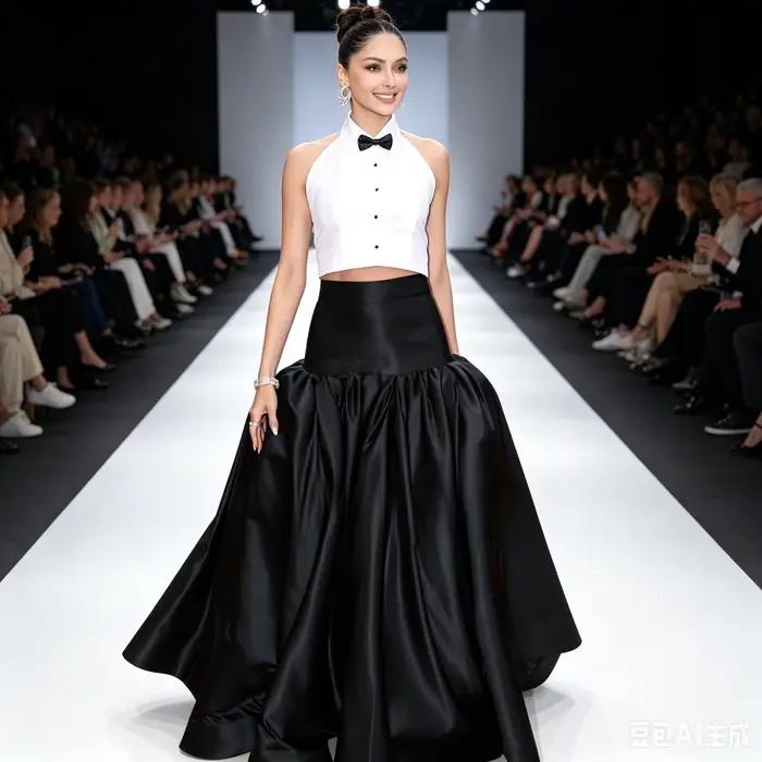 Jupe de bal noire en satin taille haute