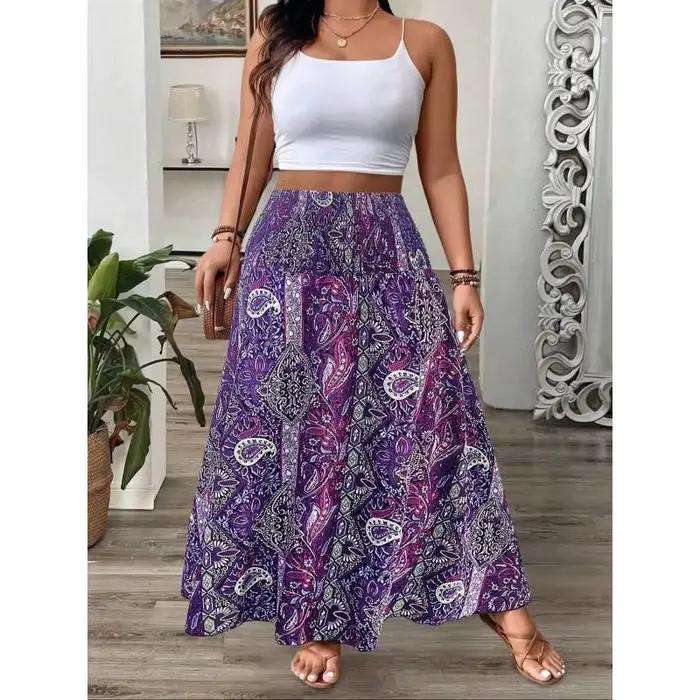 Grande taille 1XL-5XL femmes bohème imprimé jupes été loisirs tempérament longueur jupe