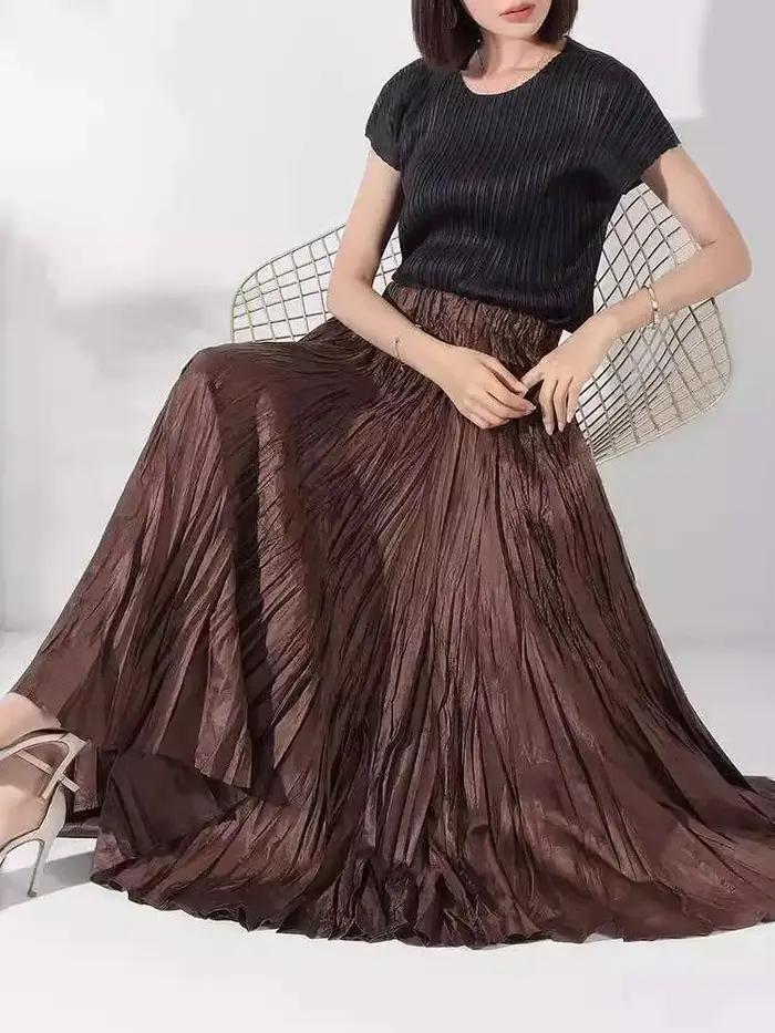 LANMREM-Jupes longues plissées pour femmes, taille haute élastique, couleur unie, vêtements de fête élégants, nouvelle collection été automne 2025, 2DA7890