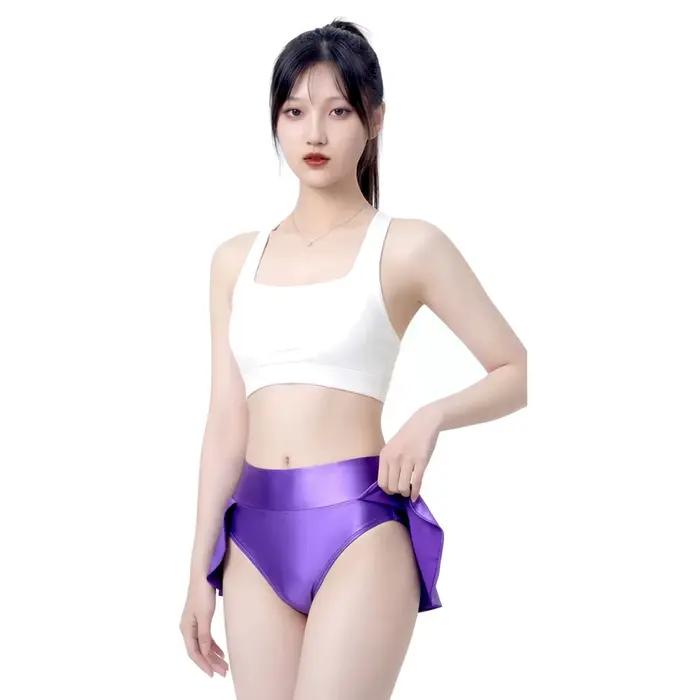 MJINM Mini-jupe de danse sexy en satin brillant et lisse