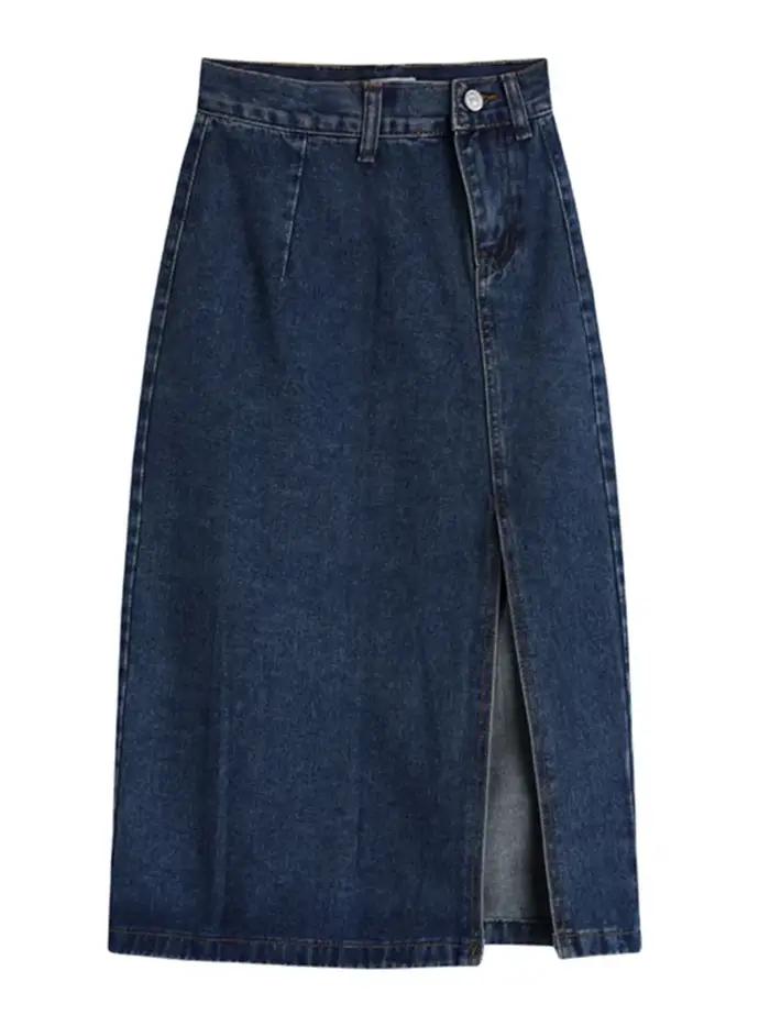 Jupe crayon mi-longue en jean pour femme