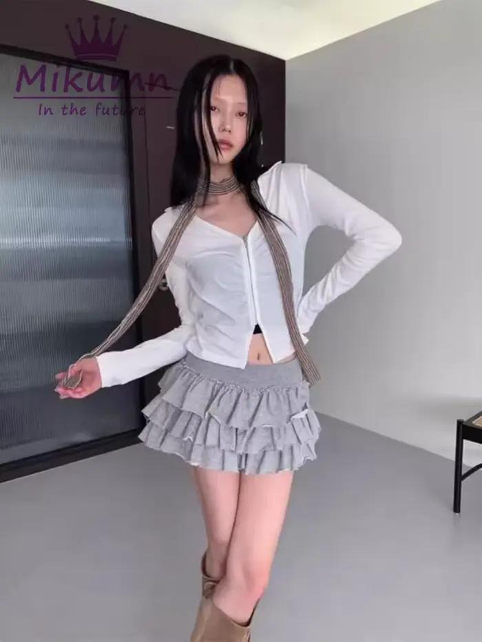 Mikumn-Mini jupe plissée à volants taille haute pour femmes, jupes de gâteau, mode coréenne, Harajuku, rétro, solide, document, mignon, Y2K