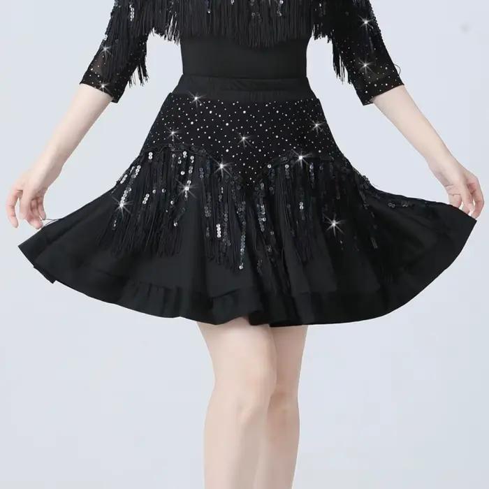 Jupe de danse latine scintillante pour femmes style moderne danse de salon et jitterbug occasions spéciales compétition danse de salon anniversaire présent cadeau danseur