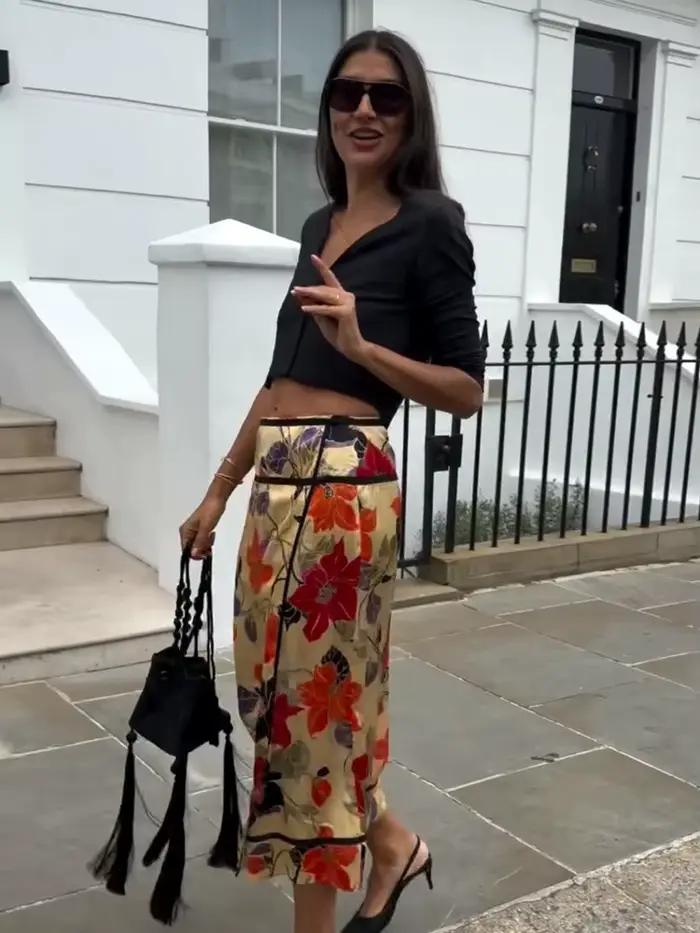 Jupe vintage à imprimé floral pour femme