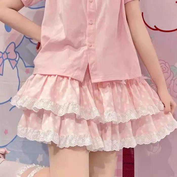 Jupe plissée à volants en dentelle polyester pour femmes, taille haute Y2K, gothic, mini, trapèze, points, arc, élégante, mode, soirée, anniversaire