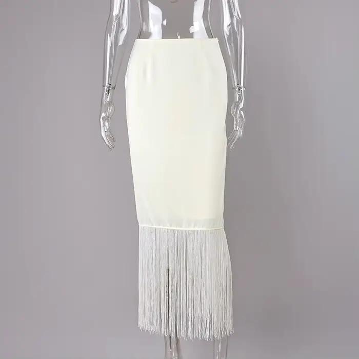 Jupes longues en satin beige à franges Linad Street Chic pour femme 2026