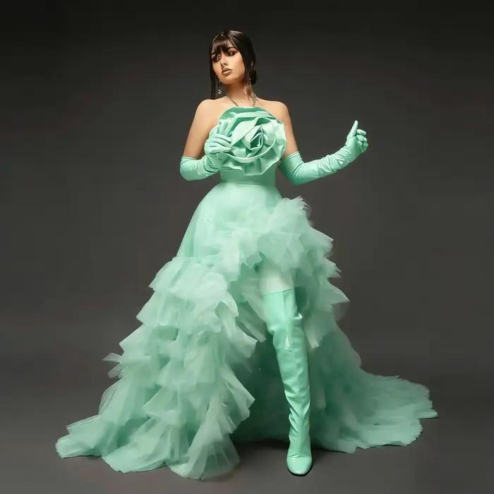 Jupe longue asymétrique à volants en tulle