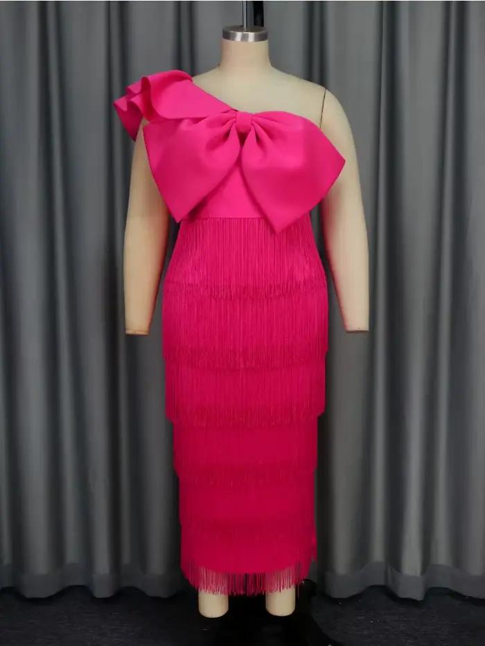 Une épaule frange longues robes pour femmes jaune arc volants manches Empire couches gland soirée anniversaire Cocktail