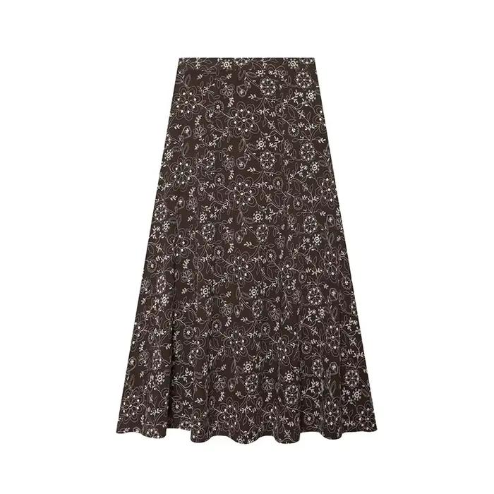 Jupe midi pour femme à broderie florale