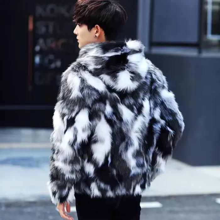 Veste en Fourrure pour Homme, Chaude et Décontractée, Courte, à Capuche, Fermeture Éclair, pour l'Hiver