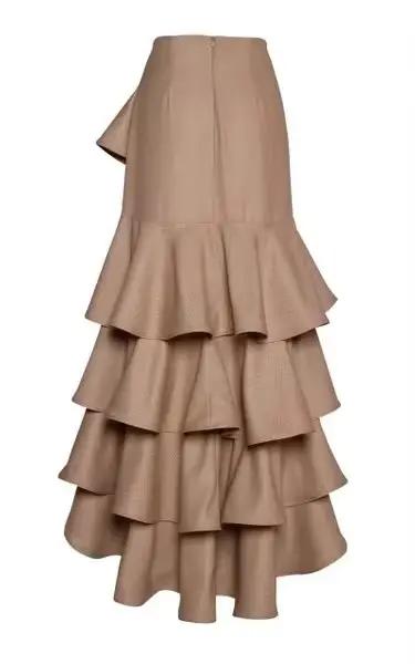 Élégance femmes jupes kaki couches sur mesure jupes de fête longue jupe femme longueur de plancher sirène Maxi jupe fermeture à glissière