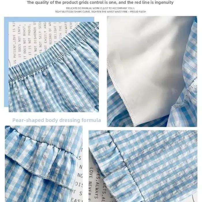 Jupe à carreaux bleue douce pour femmes