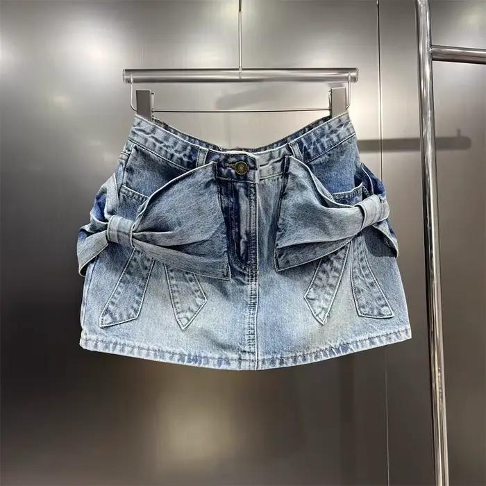 Jupe courte en jean 3D à nœud pour femme