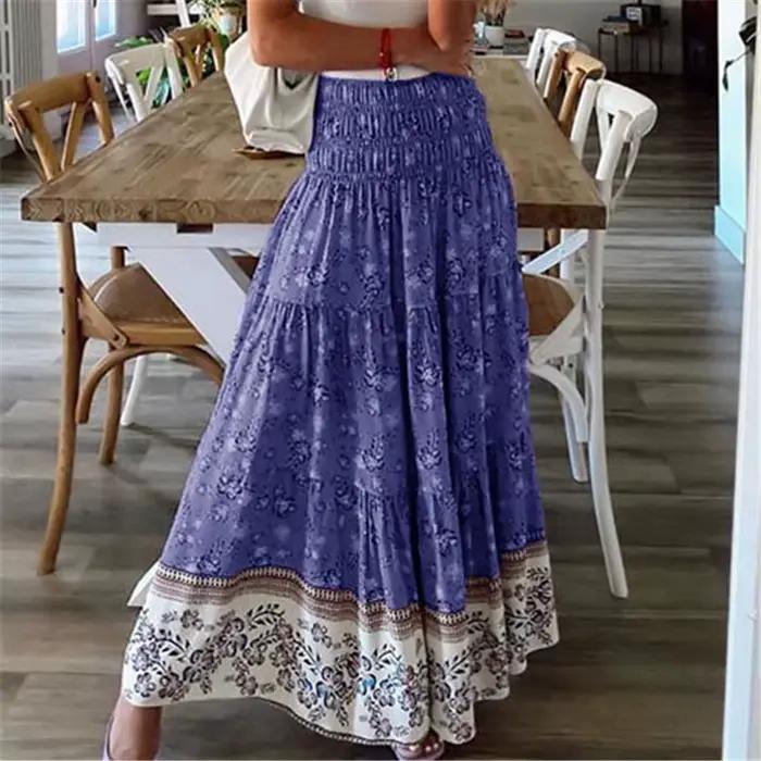Mode femmes jupes nouveau décontracté tout-match jupe ample taille élastique imprimé fleuri Style etenique Boho