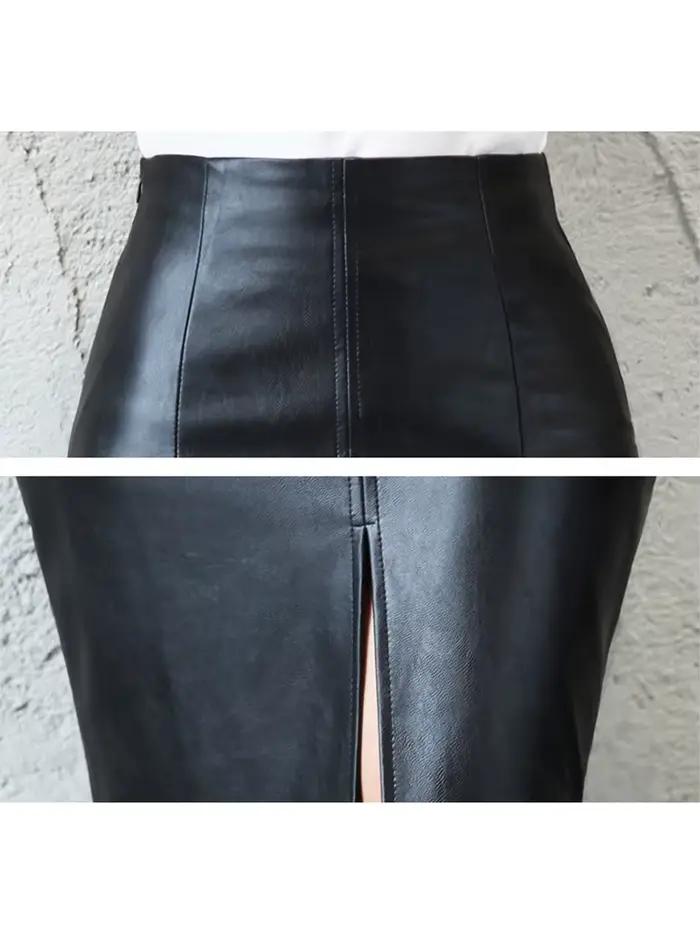 Jupe mi-longue en cuir PU pour femmes