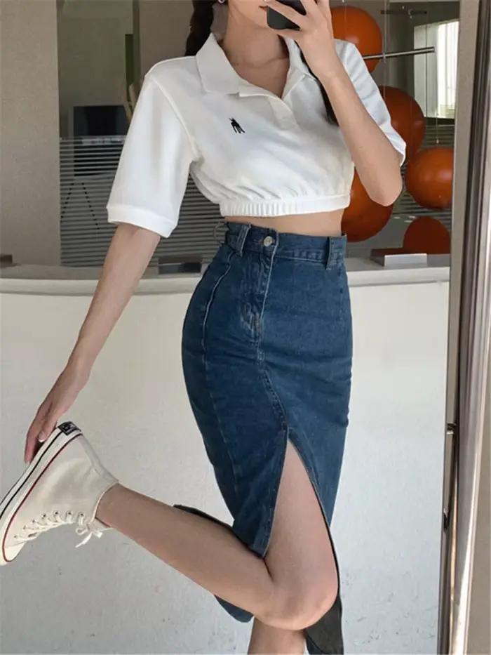 Jupe crayon mi-longue en jean pour femme