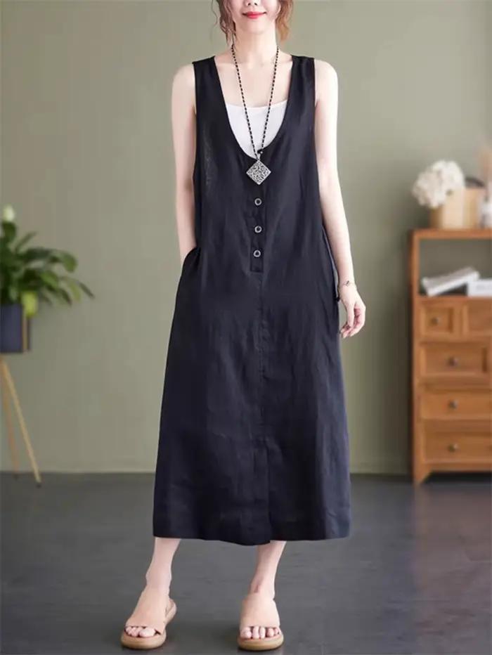 Robe en fibre de lin de coton pour femme